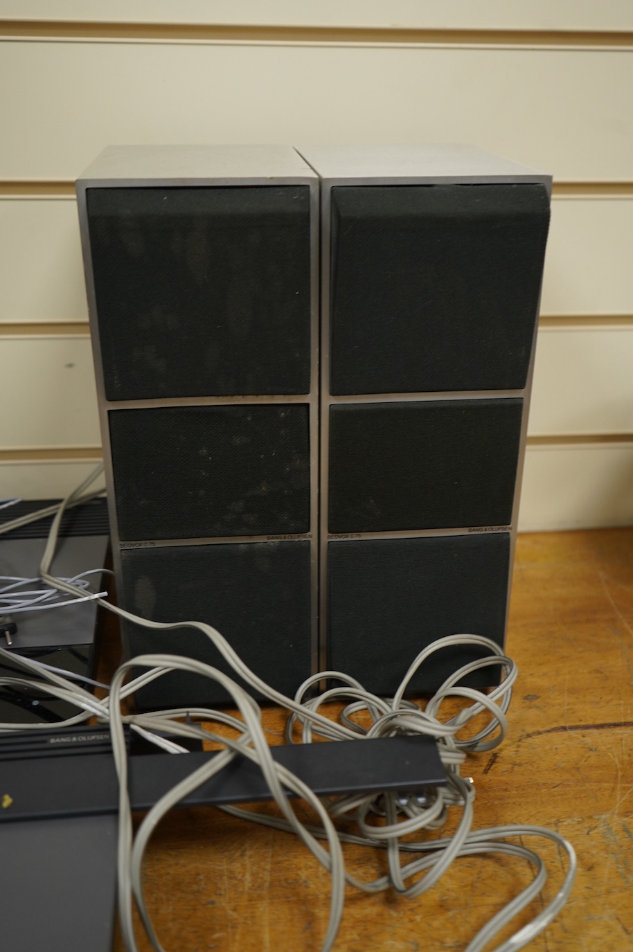 A 1980s Bang & Olufsen Beosystem 3500 stereo system, comprising; a Beocord 3500, a Beogram CD 3500, a Beomaster 3500, a pair of Beovox C75 stereo speakers, a Beocenter Control Module and an Owner’s Manual dated 1989.